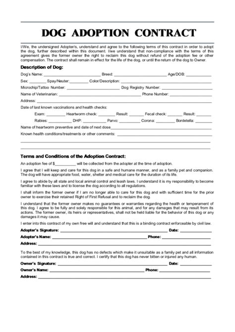 Dog Adoption Contract Template