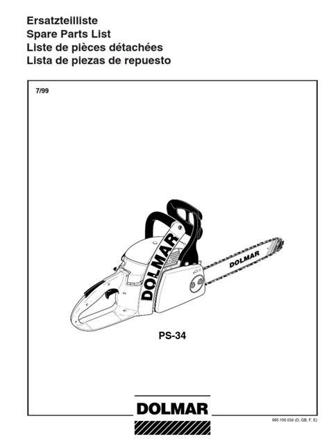 Dolmar Parts Manual For Chainsaw Models Ps 34