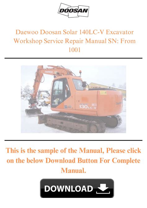 Doosan Daewoo Solar 140lc V Excavator Repair Service Manual