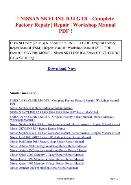 Download 28 Mb Nissan Skyline R34 Gtr Complete Factory Service Repair Workshop Manual Pdf