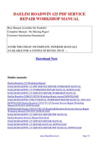 Download Daelim Roadwin Vj125 Vj 125 Scooter Service Repair Workshop Manual Instant Download