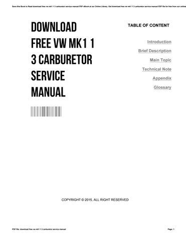 Download Free Vw Mk1 1 3 Carburetor Service Manual