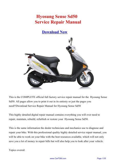 Download Hyosung Sense 50 Sd50 Sd 50 Scooter Service Repair Workshop Manual