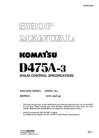 Download Komatsu D475a 3 D475 Dozer Bulldozer Service Repair Shop Manual