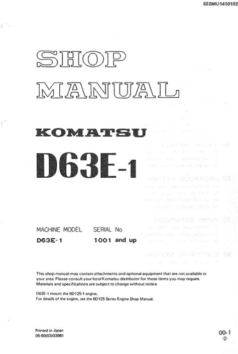 Download Komatsu D63e 1 Bulldozer Service Repair Shop Manual