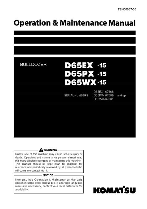 Download Komatsu D65ex D65px D65wx 15 15e0 Bulldozer Service Shop Manual