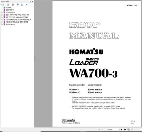 Download Komatsu Wa700 3 Wa 700 Avance Wheel Loader Service Repair Workshop Manual