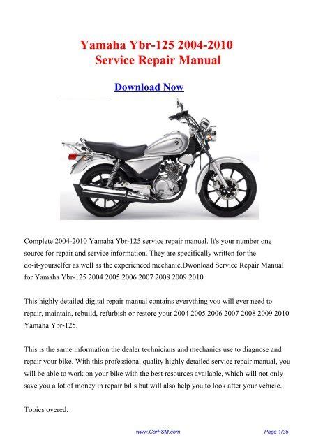 Download Now Yamaha Ybr125 Ybr 125 Service Repair Workshop Manual Instant