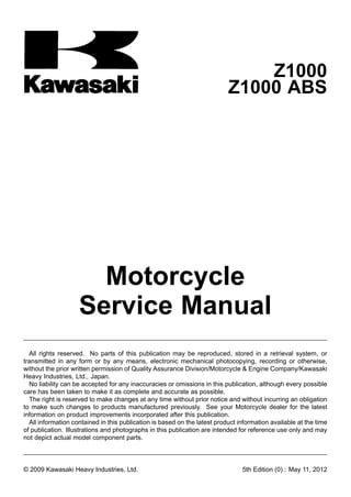 Download Now Z1000 Z 1000 Zr1000 Abs 2009 Service Repair Workshop Manual Instant Download