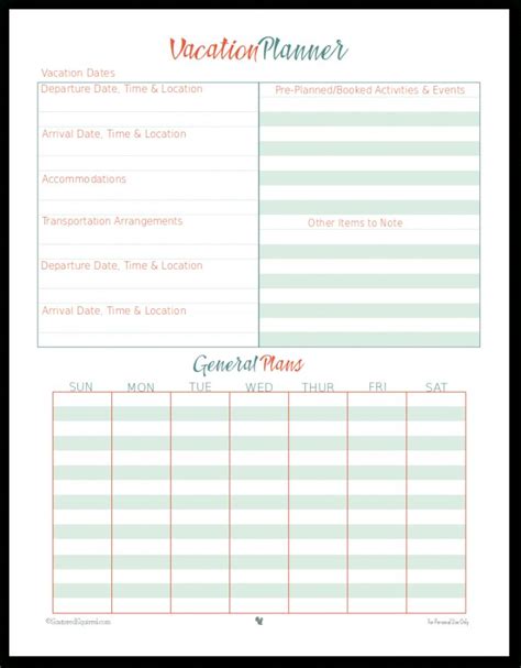Downloadable Free Printable Vacation Planner Template