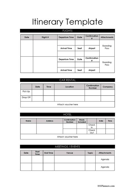 Downloadable Itinerary Template