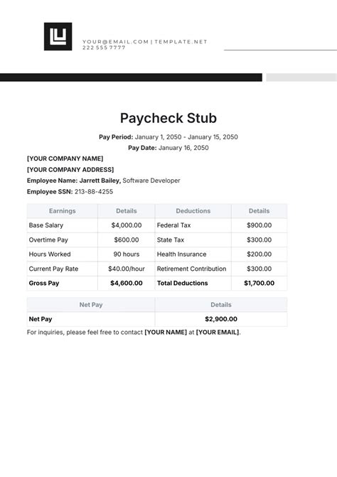 Downloadable Paycheck Stub Template Free