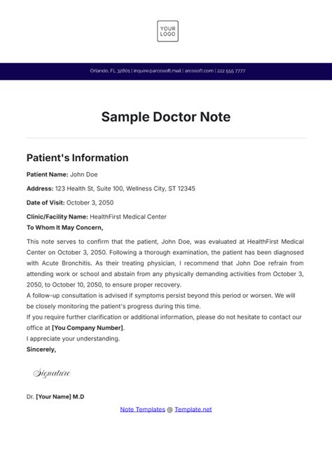 Dr Note Template Free