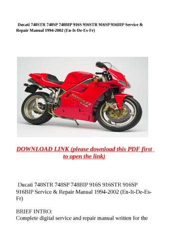 Ducati 748str 748sp 748bip 916s 916str 916sp 916bip Service Repair Manual 1994 2002 En It De Es Fr