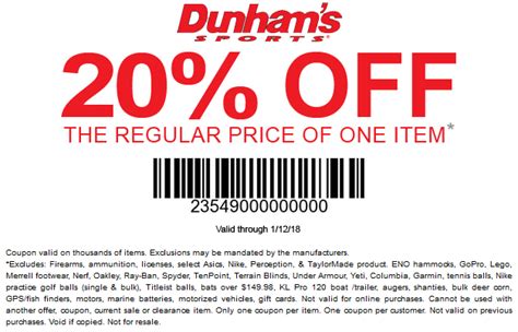 Dunhams Coupon 20 Percent Off Printable