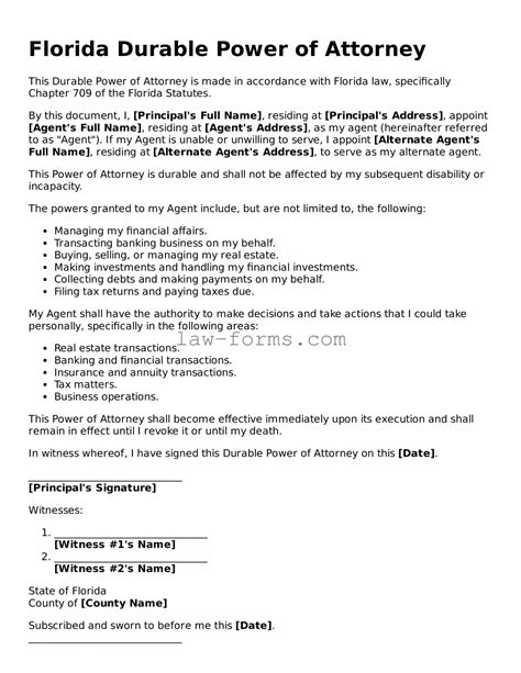 Durable Power Of Attorney Florida Template