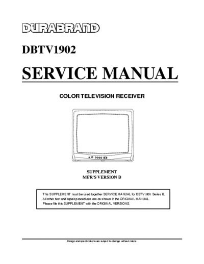 Durabrand Dwt2704a Color Television Supplement Service Manual