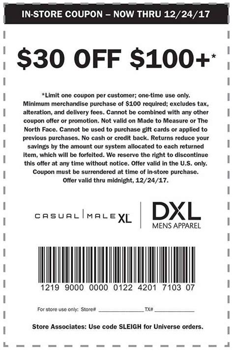 Dxl Coupons 30 Off 100 Printable