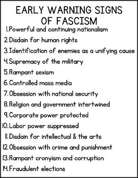 Early Warning Signs Of Fascism Printable