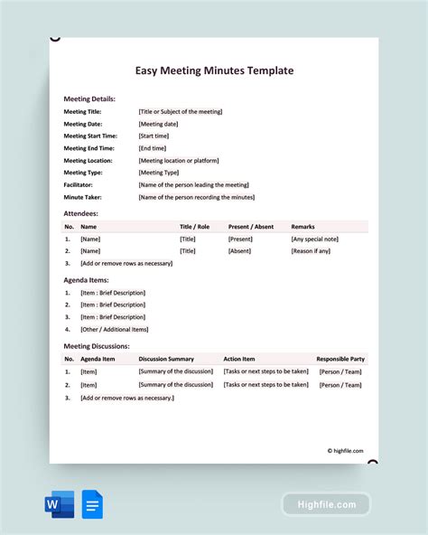 Easy Minutes Template