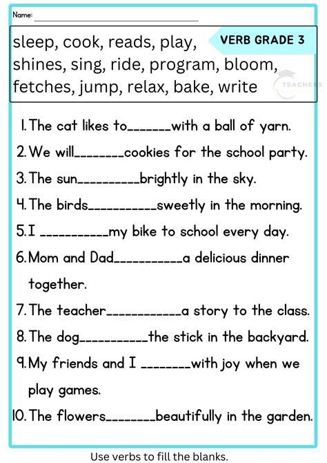 Easy Printable English Worksheet For Grade 3