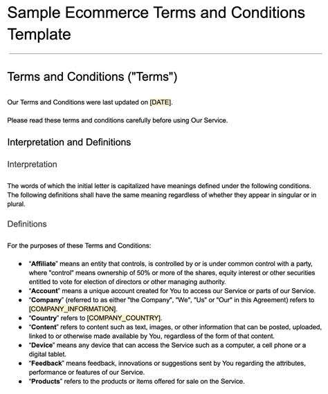 Ecommerce Terms And Conditions Template