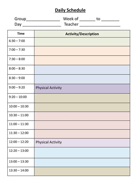 Editable Daily Schedule Template