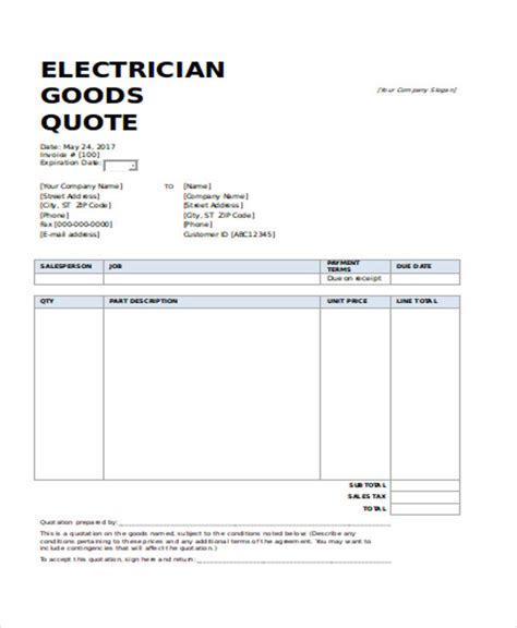 Electrician Quote Template