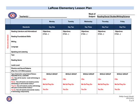 Elementary Education Lesson Plan Template