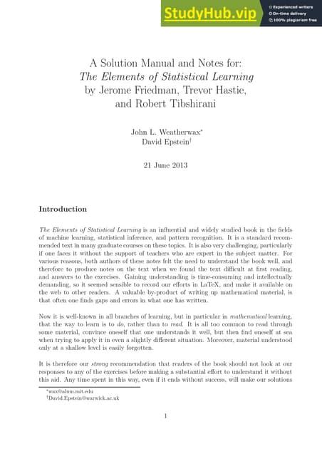 Elements Of Statistical Learning Solution Manual