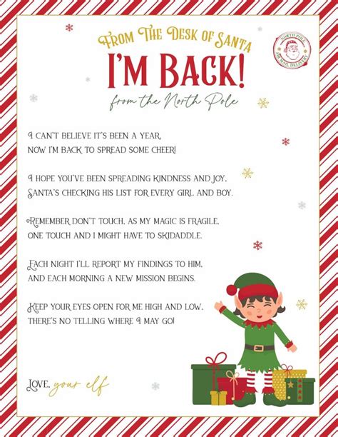 Elf I M Back Letter Printable Free