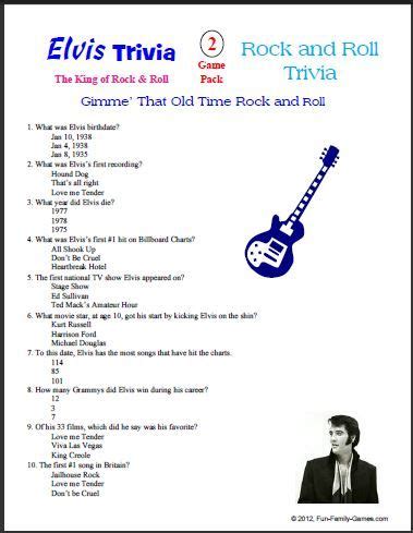 Elvis Trivia Questions And Answers Printable