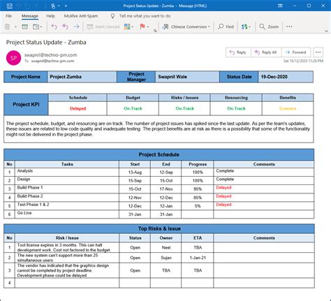 Email Status Update Template