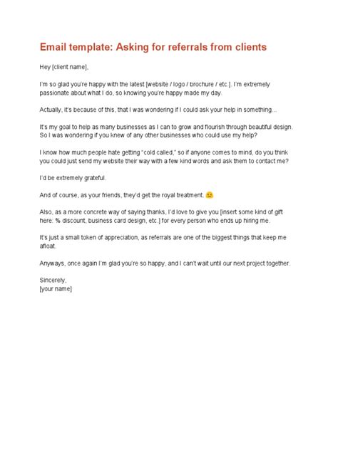 Email Template Asking For Referrals