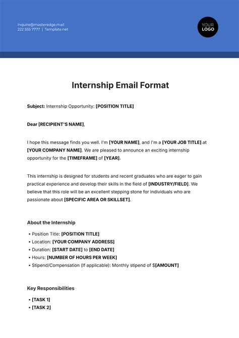 Email Template For Internship