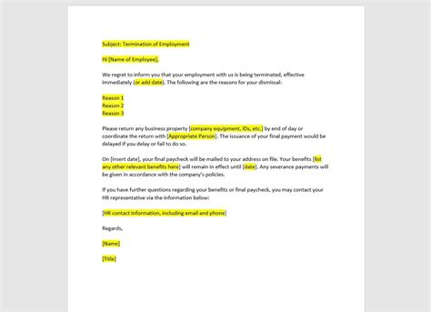 Email Template For Terminated Employee