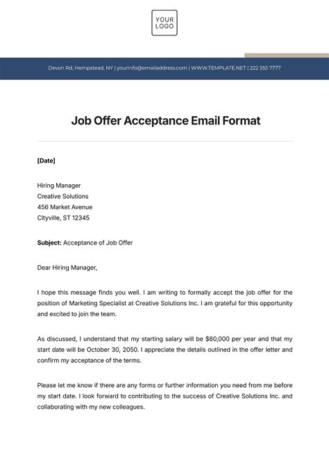 Email Template To Accept A Job Offer