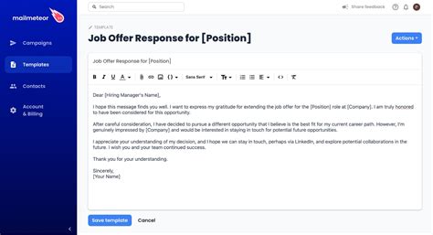 Email Template To Reject Job Offer
