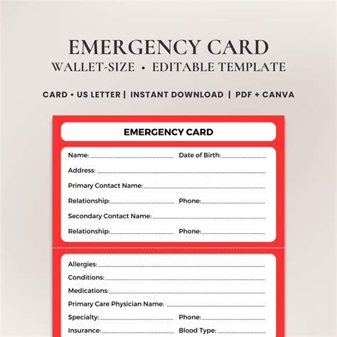 Emergency Contact Card For Wallet Template