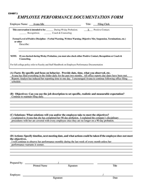Employee Behavior Documentation Template