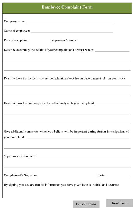 Employee Complaint Form Template Word