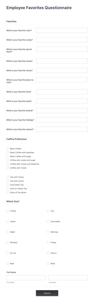 Employee Favorites Questionnaire Template Free