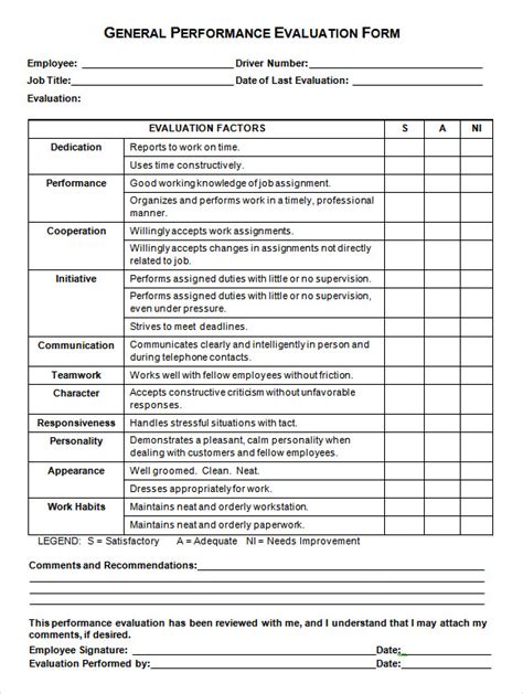 Employee Performance Evaluation Sample Template