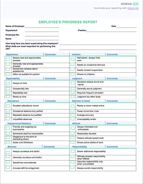 Employee Progress Report Template
