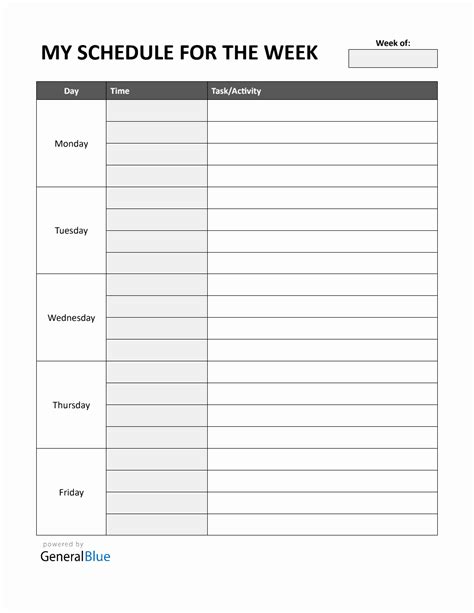 Employee Schedule With Address Printable Monday Thru Friday