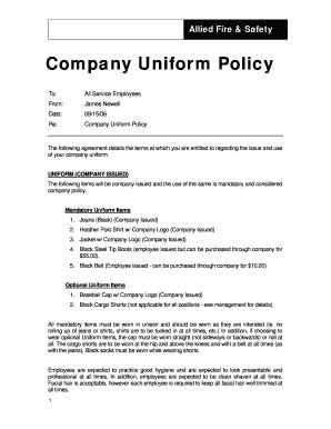 Employee Uniform Policy Template
