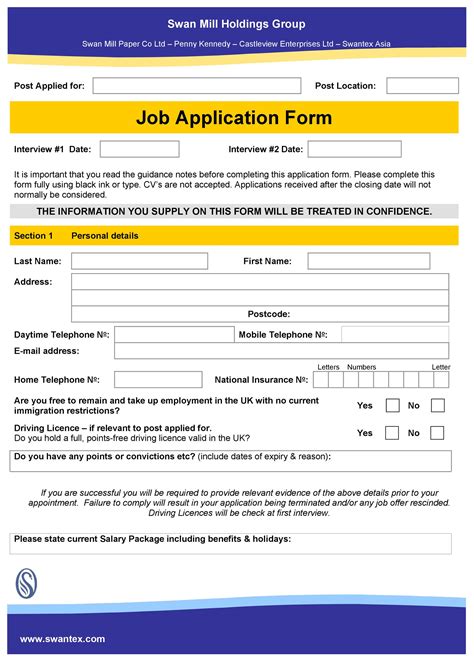 Employment Application Form Templates