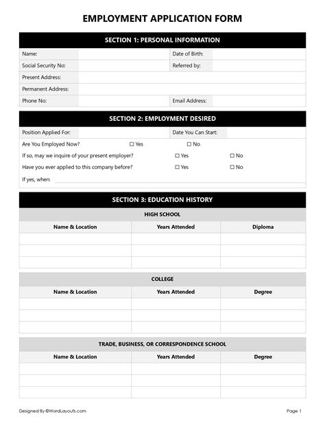 Employment Form Template