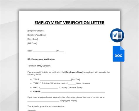 Employment Verification Form Template Word