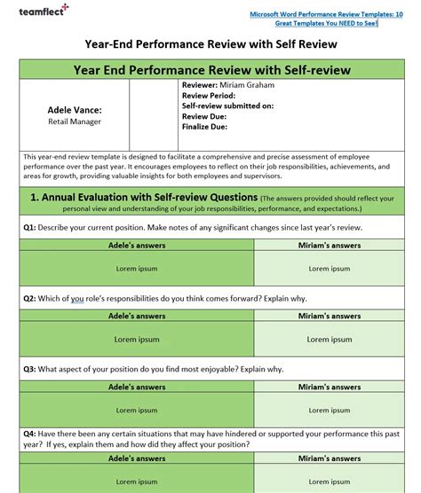 End Of Year Review Template